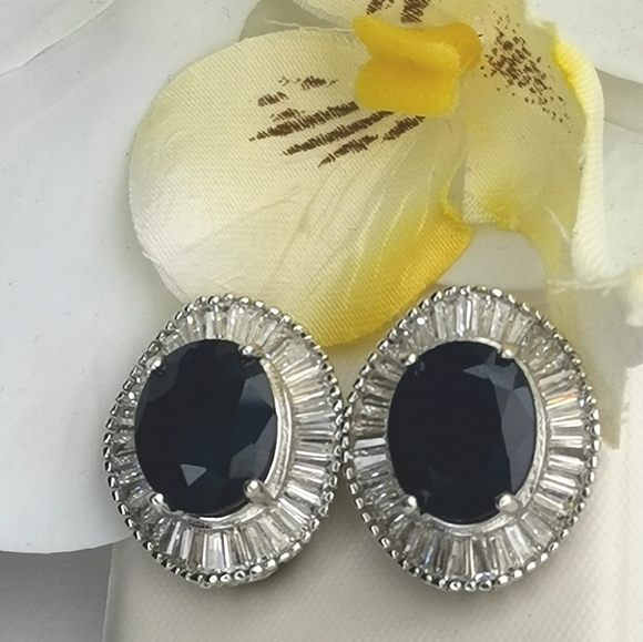 Sapphire Earrings Sterling Silver Omega Back - Picture 4 of 15